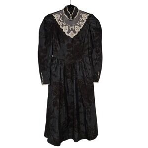 Candi Jones Victorian Gothic Black Lace Trimmed Dress‎ Small Dark Academia
